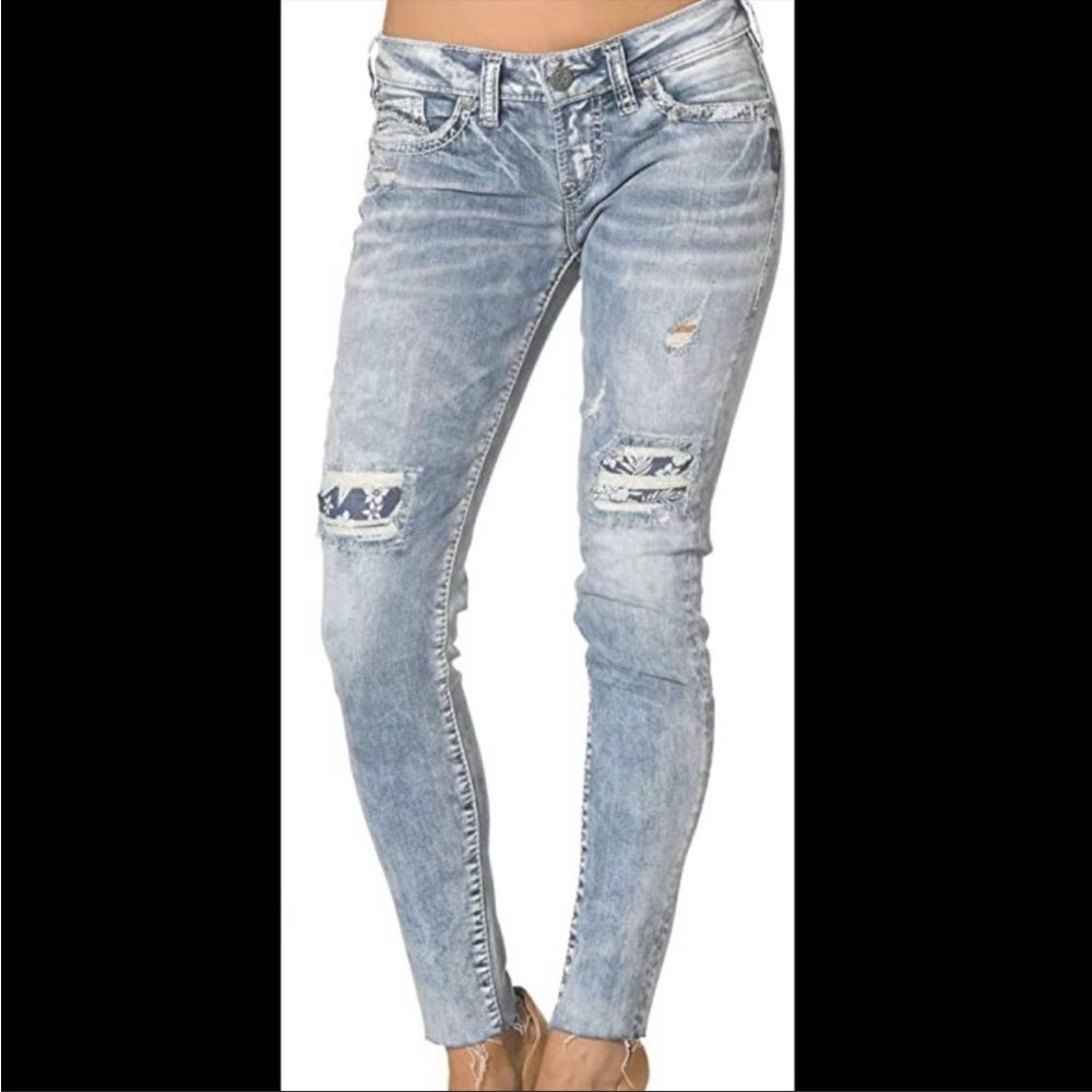 Silver Aiko Mid Ankle Skinny Distressed Jean Sz 29/26
